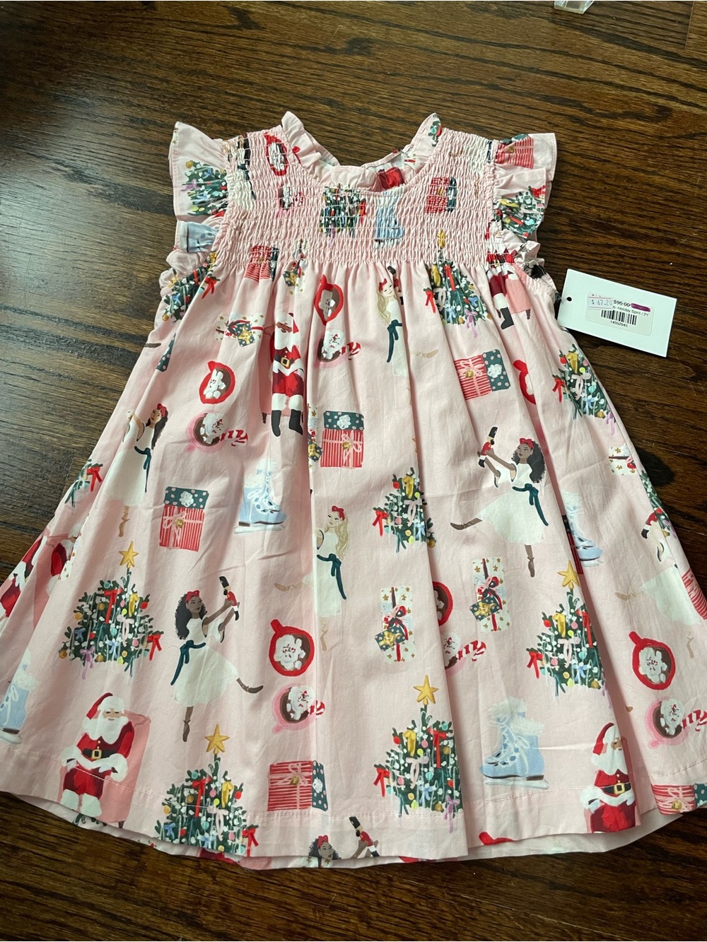 Pink Chicken Pink Holiday Print Smocked Dress